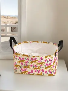 Leopard Print Storage Basket with Handle, Multi-functional Storage Basket, Foldable Clothes Storage Basket, Home Organizer for Living Room, Bathroom, Kitchen