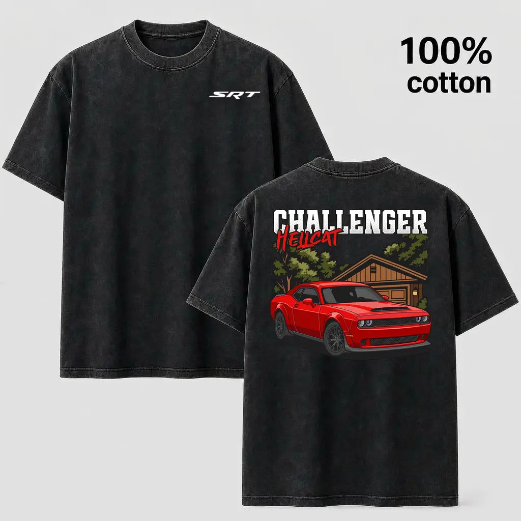 SRT Challenger Hellcat Vintage Wash Heavyweight Tee - 100% Cotton