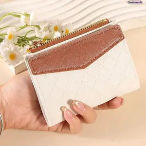 Women's Plaid Color-Block Short-Zip Closure Wallet - Compact, Slim, Lightweight Card Holder Coin Purse for Students, Daily Use