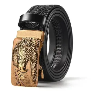 Men's Genuine Leather Belt with Automatic Buckle Carved Hardware Adjustable Ratchet Belt for Casual & Business Wear Western Concho Style