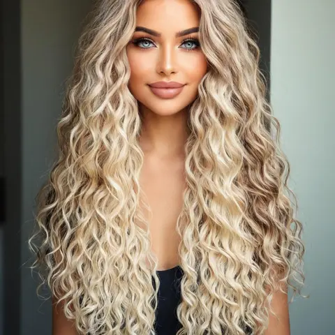 Long Curly Wigs for Women, Gorgeous Fluffy Wigs without Bangs, Synthetic Lace Front Wigs for Party, Synthetic Wavy Wig, Fashion Fluffy Wigs