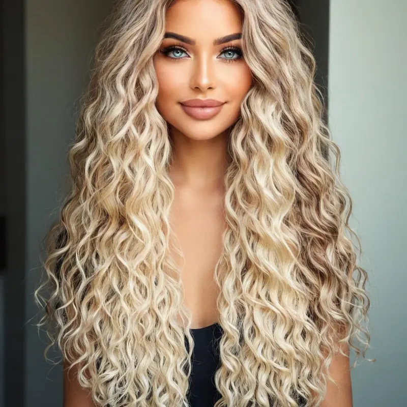 Long Curly Wigs for Women, Gorgeous Fluffy Wigs without Bangs, Synthetic Lace Front Wigs for Party, Synthetic Wavy Wig, Fashion Fluffy Wigs