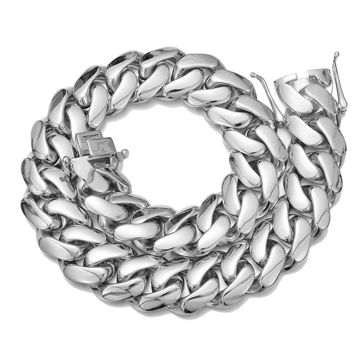 10/12/14/16/18/20/22MM Silver Stainless Steel Thin Cuban Chain Butterfly Clasp Bracelet Accessory Miami Link Hip Hop Jewelry For Men Exaggeration Thick And Heavy Necklace Fashion, Chains Necklace, Geometric Chain