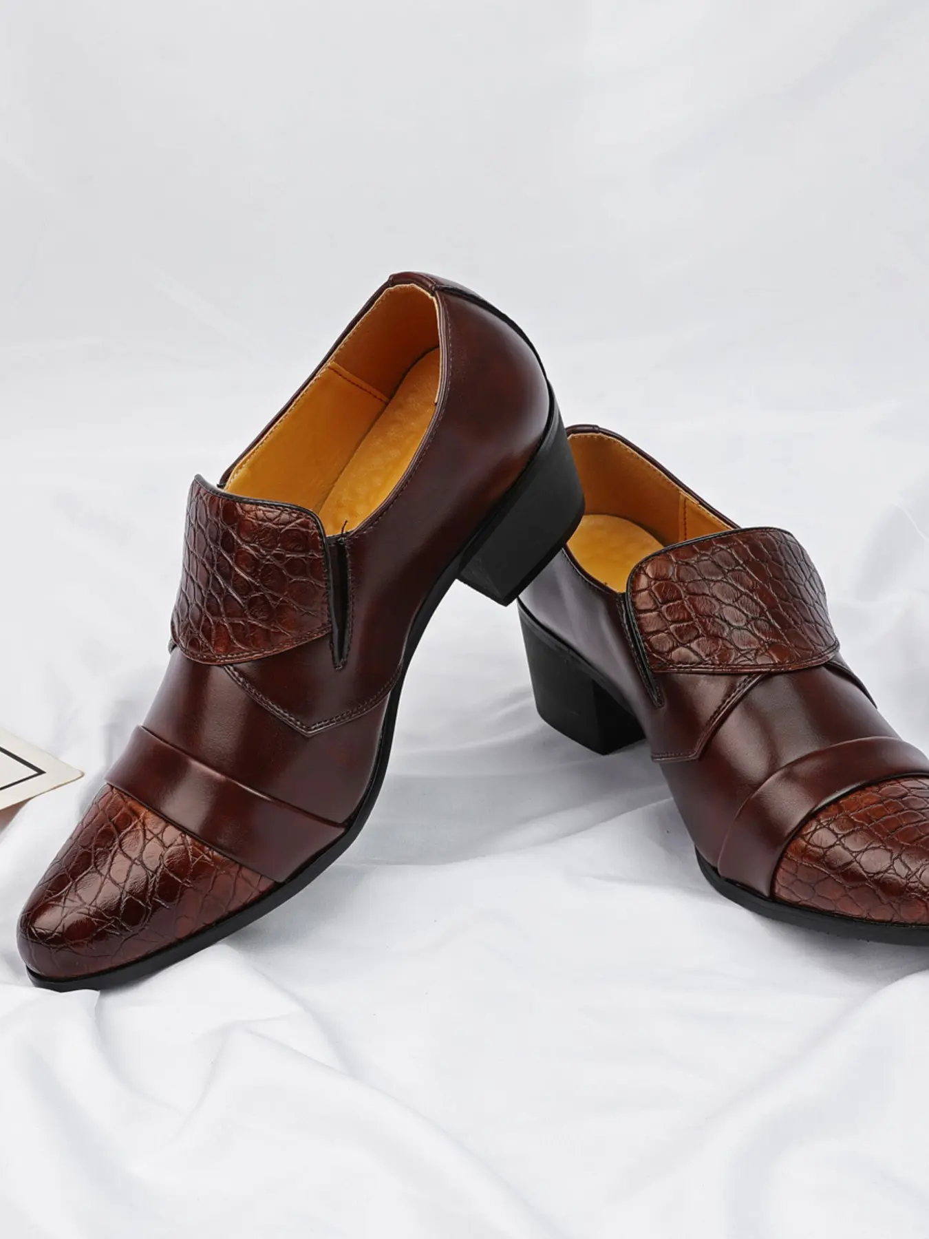 Men's Business Banquet Office High Heel Leather Shoes Footwear, Fashion Vintage Block Party Men's Shoes, Stylish Retro Design, Perfect for Formal Occasions