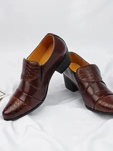 Men's Business Banquet High Heel Leather Shoes, Fashion Vintage Block Party Men's Shoes, Stylish Retro Design, Perfect for Formal Occasions