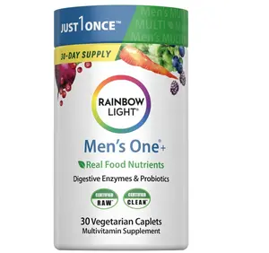 Rainbow Light Mens Multivitamin One + | 30 Caplets | Real Food Nutrients, Digestive Enzymes & Probiotics