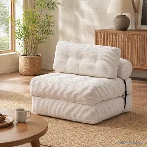 Corduroy ARCH Folding Sofa Bed - 1-Person Convertible Sleeper Chair Couches for Living Rooms, with Pillow, Foldable Mattress, Back Support, Portable Fold-Out Indoor Furniture, Beige, 34.7x68.5in