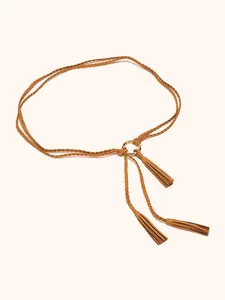 Bohemian Vintage Woven Ring Fringe Adjustable Waist Rope, Casual Ethnic Trendy Belt with Metal Pendant Drawstring, Perfect for Dresses Jeans