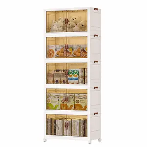 720QT Classic Rectangle PP Foldable Stackable Storage Bins with Lids, Durable Closet Organizers with Doors & Wheels, Extra Large Multifunctional Collapsible Plastic Drawers for Clothes Storage in Bedroom, Memory Box