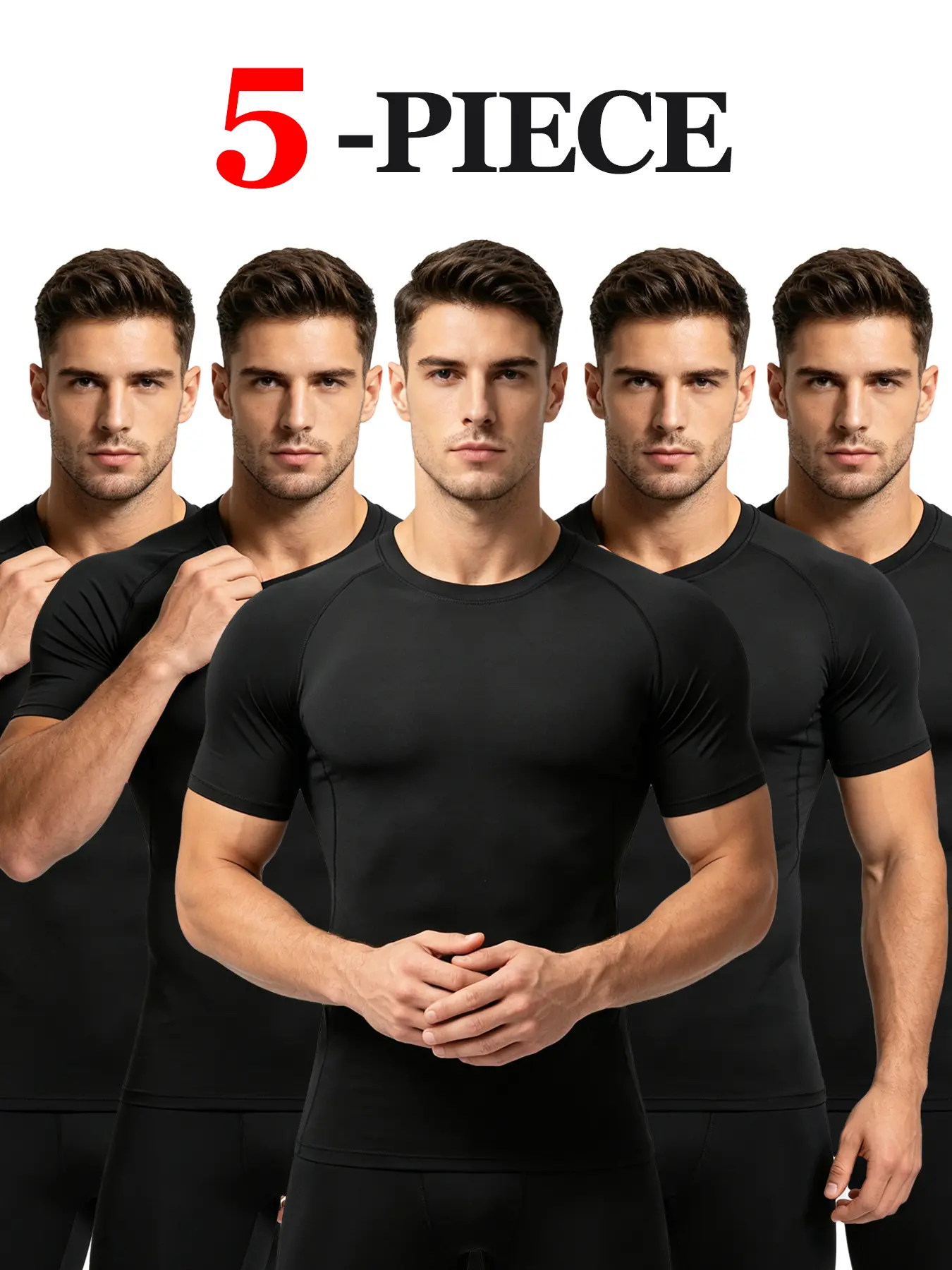 Mens 5 Pack Quick Dry Compression Short Sleeve T-Shirts Breathable Athletic Undershirts for Gym Cycling Basketball SportsMens Athletic Quick Dry Compression Tees