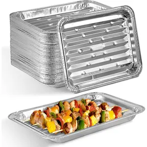 Disposable  Foil Broiler Pan for Oven (25 Pack) Sheet Pans for Grilling, Roasting Rack, Trays with Ribbed Surface for BBQ Grill-Like Texture