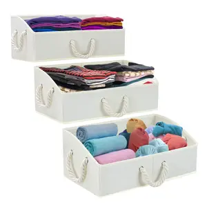Sorbus Trapezoid Storage Bins, Collapsible Box Organizers (3-Pack), Rope Handles for Portable Storage, Non-Woven Fabric and Cardboard Material, Set Decor