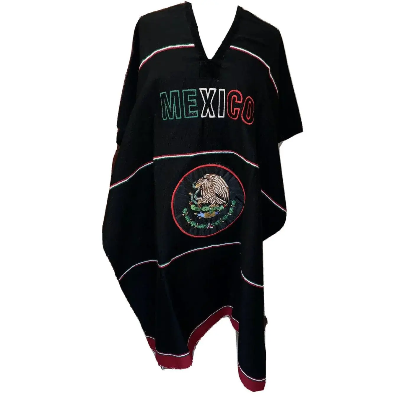 MEXICO Black Unisex Adult One Size Mexican Zarape Serape Poncho
