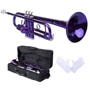 Violet Brass B Flat Trumpet for Beginners with Case Gloves Balanced Feel Rich Tone Easy Playability Vibrant Finish High-Quality Durable Smooth Valve Action Music Class