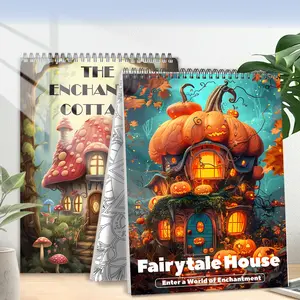 Magic House & Pumpkin House Theme Coloring Book, 2 Counts/set Spiral Design Coloring Book, Easy To Color, Ideal for Holiday Gifts, Halloween, Art, Craft, Drawing
