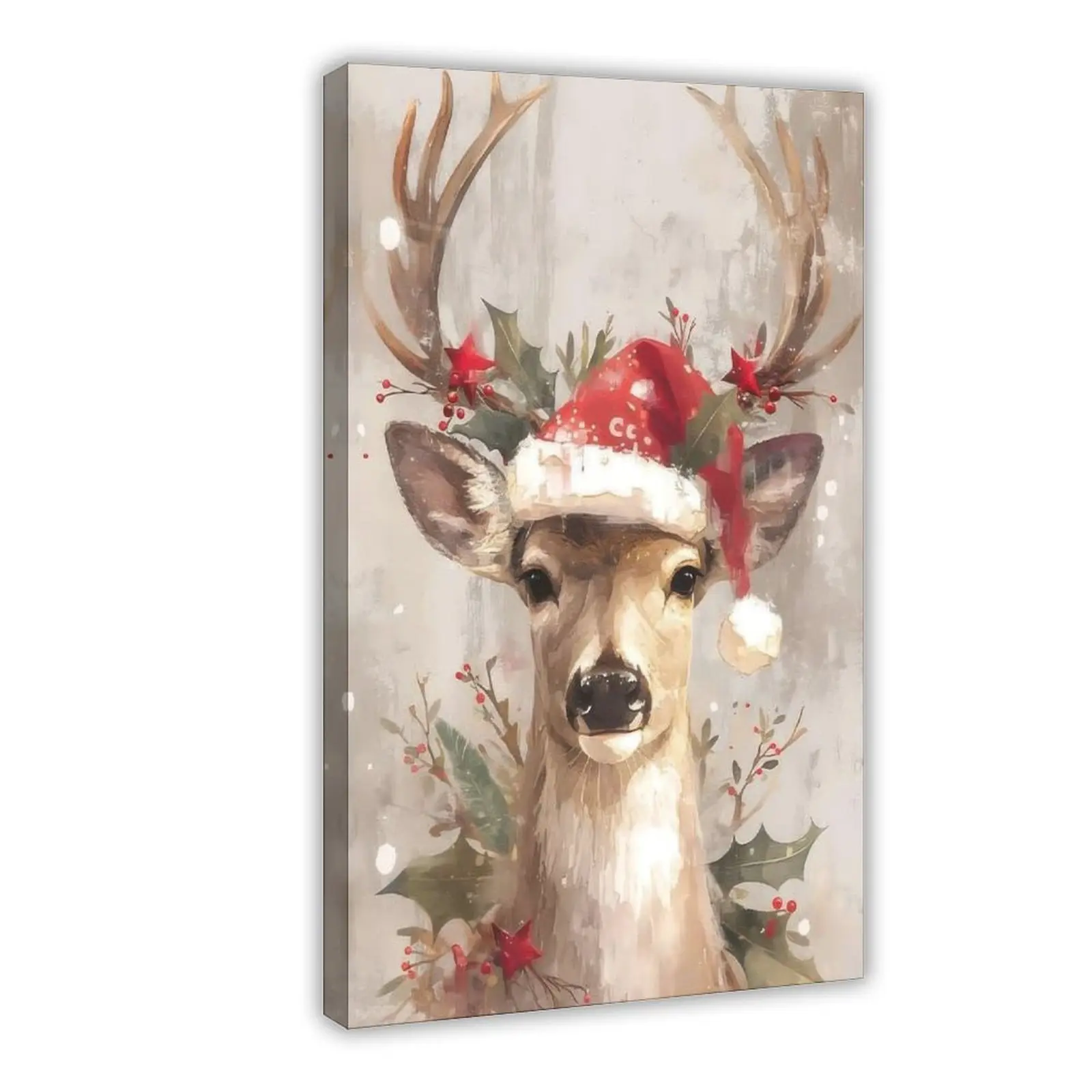 Christmas Wall Art, Printable Reindeer Still Life Painting, Rustic Christmas Decorative Art Picture Print, Vintage Holiday Print Poster Canvas