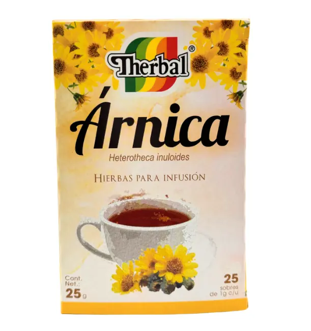 THERBAL Arnica Green Herbal Tea Drinks - 25 Single-Serve Bags, Boxed Pack - 100% Natural Herb Infusion, Caffeine-Free Aromatic Beverage for Adult Stress Relief, Wellness Companion