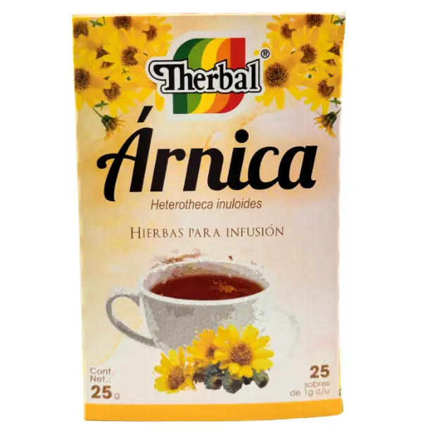 THERBAL Arnica Green Tea Bags - 25 Single-Serve Boxed Pack, Mexican-Origin Age-Old Recipe, 100% Natural Herbs Infusion, Caffeine-Free Aromatic Drink for Adults’ Calmness & Wellness