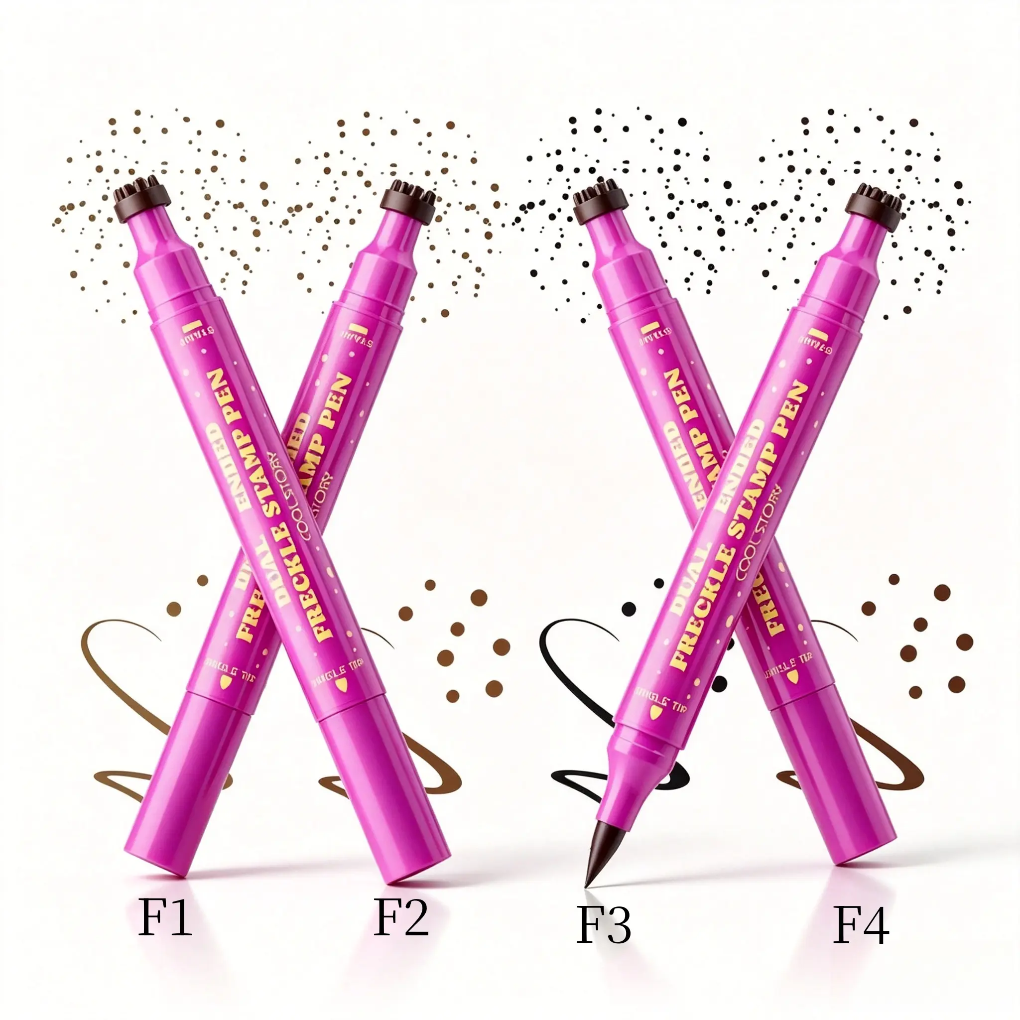 3-in-1 Natural Freckle Dotting Tool, Dual Ended Freckle Makeup Pen, Waterproof Smudge Proof Long Lasting Freckle Marker, 4 Shades Brown Freckle Ink Pen for Natural Sun-kissed Freckles Cosmetic Stamp Eyeliner Duo Dual-Head