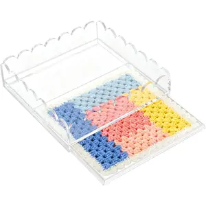 5" x 5" Scalloped Acrylic Tray with Drawer for Needlepoint Photos Art Fabric Napkin Display Decorative Tray Gift for Home Office
