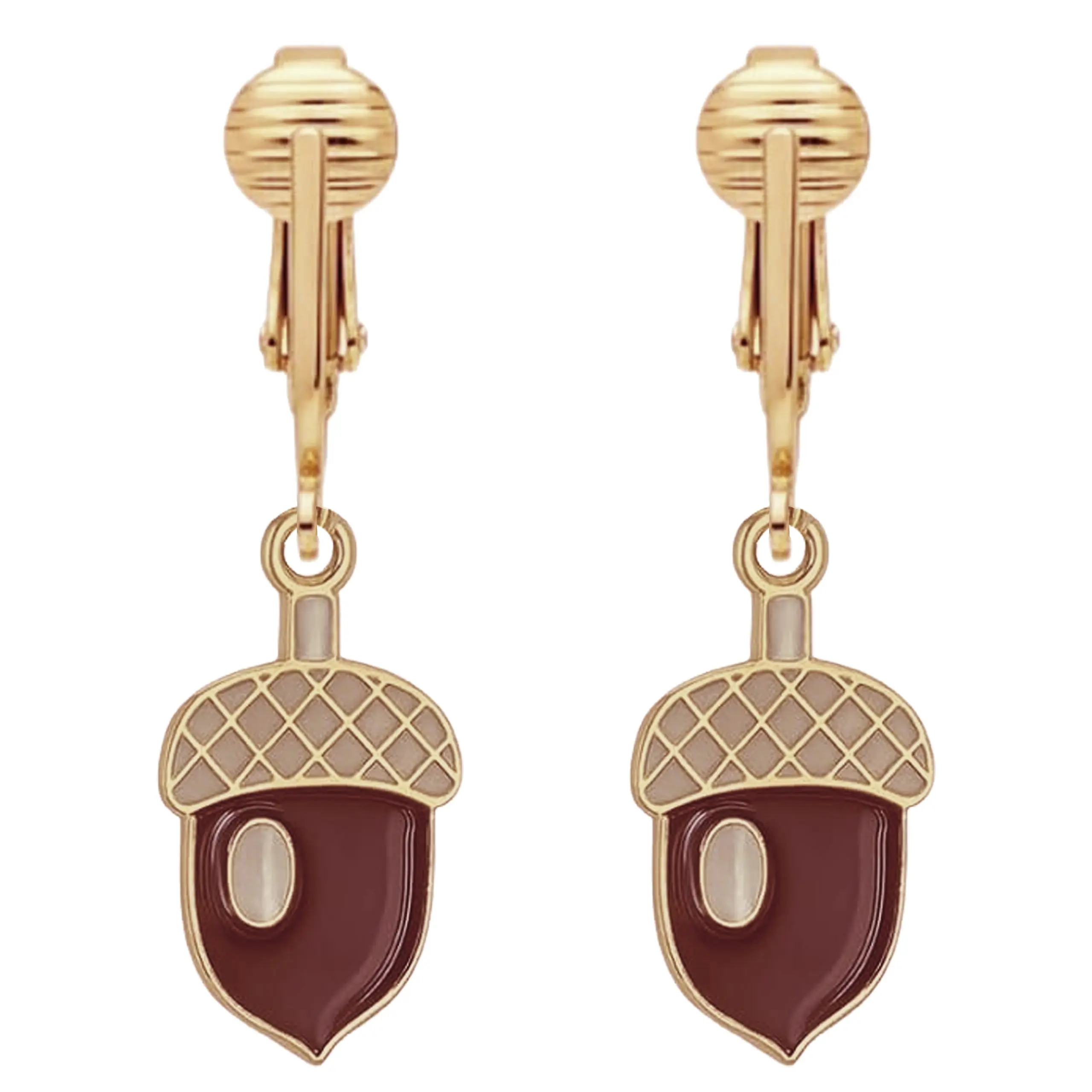 Acorns Gold Clip On Dangling Earrings
