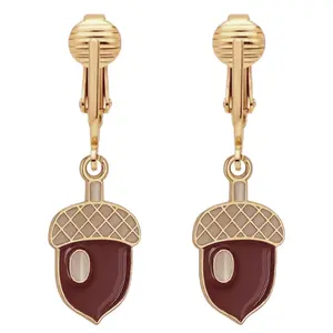 Acorns Gold Clip On Dangling Earrings