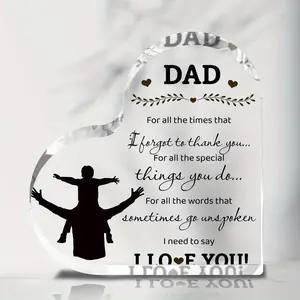 Acrylic Heart Shaped Plaque, 1 Count Letter Pattern Ornament, Gift for Dad, Birthday Gift for Dad, Home Decor, Room Decor, Signs