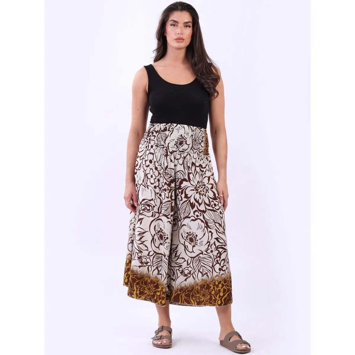 Floral Wide Leg Smocked Waist Culottes