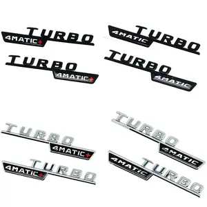 2pcs Car Letters Fender Trim Badge Turbo 4matic Plus Emblem Sticker For Mercedes AMG A45 CLA45 C117 GLA45 GLE53 X247 Accessories