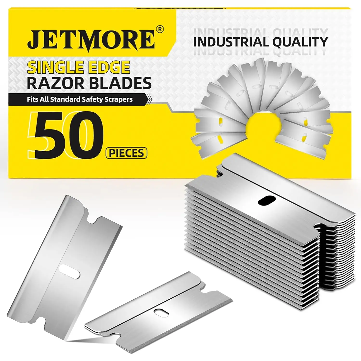 Single Edge Razor Blades, 50 Pack High Carbon Steel Razor Blades for Scraper, Sharp Utility Blades for Removing Glue, Stickers, Labels, Paint, Glass, Safety Razor Blades Individually Wrapped