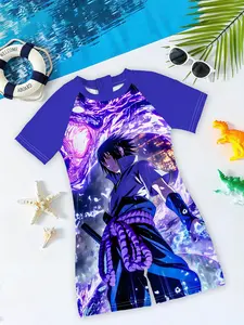 Boys' swimsuit "Sasuke Susanoo Awakening Style" with blue-purple gradient + Uchiha Sasuke Susanoo anime prints, cool and eye-catching, making the summer swimming pool water-playing atmosphere full~