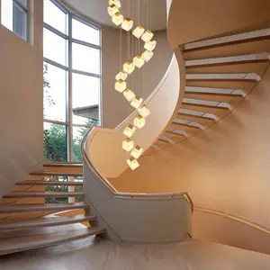 138 in. 20 Light Gold Dimmable Alabaster Cluster Chandelier Haning Pendant for Staircase with Alabaster Shade