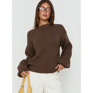 Harmony Balloon Sleeve Knit Sweater Dark Brown