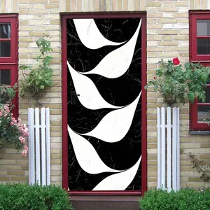2pcs Modern Minimalist Black and White Abstract Wave Pattern Wall Stickers Self Adhesive Removable PVC Decorative Stickers for Living Room Bedroom Door Background Wall Creative Art Decals Home Renovatio