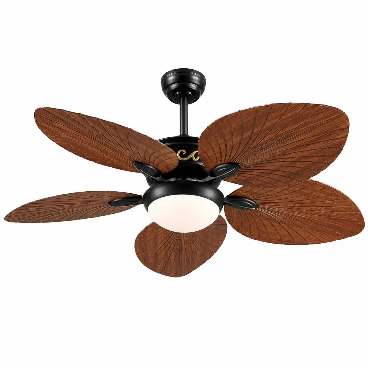 Wood Finish Tropical Palm Leaf Ceiling Fan Lights - Quiet DC Motor LED Lighting Fan, Smart Remote & App Control, Dimmable, Reversible Cooling, Patio Ready, Large Overhead for Cafe, Living Space, Large Overhead Ceiling Fans