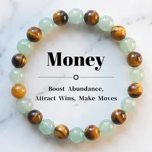 Money Green Aventurine & Tiger Eye Bracelet for Men Women – Natural Stone Chakra Healing Energy Beads, Wealth Attraction Luck Prosperity Protection Gemstone Jewelry Gift, Money Bracelet, Attract Money Bracelet