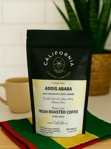 California Coffee Company Addis Ababa Medium Light Roast Ethiopian Coffee - Milk Chocolate Citrus Caramel Flavor 100% Natural Ethically Sourced