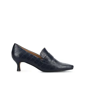 CELINA KITTEN LOAFER HEELS IN CROCO STATEMENT - Navy Nubuck