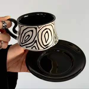 Ceramic Cup with Saucer Plate,  - cappuccino cup - latte mug -Latte Mugs for Tea Coffee Milk for Home Office Espresso Cups, Ceramic Beverage Cup, Perfect Gift for Coffee Lovers, Stylish Latte Art Mug Afternoon Tea Cup Set ☕