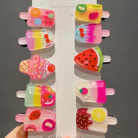 Cute Cartoon Ice Cream Design Hair Clip Set, Fashionable Hair Accessories & Hair Decor for Women & Girls, Chic Lovely Hairwear for Daily Used, Barrettes Hair Clips, Super Cute Clips, Decorative Hair Clips