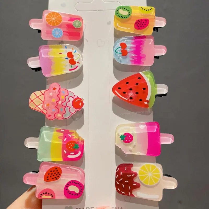 Cute Cartoon Ice Cream Design Hair Clip Set, Fashionable Hair Accessories & Hair Decor for Women & Girls, Chic Lovely Hairwear for Daily Used, Barrettes Hair Clips, Super Cute Clips, Decorative Hair Clips