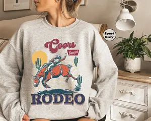 Coors Rodeo Sweatshirt, Western 90s Cowboy Hoodie, Retro Rodeo Outfit, Wildwest Cowboy Clothing, Graphic Western Hoodie, Cowboy Outfit Gifts Tee Cotton Top Womenswear Crewneck Women Lady Unisex Fabric Fit Polyester Hoodie Sweaters