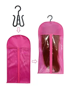 4PCS Extra Long Wig Storage Bag with Plastic Hanger Hair Extension Storage Bag with Hanger Portable Dust-proof Portable Suit with Transparent Zip Up for Hairpiece
