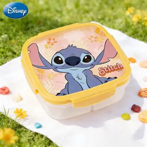 Disney Officially Licensed Stitch 3 Grid Lunch Box, Portable Lunch Box for Work & Trips, Fruit Preservation Container, Cute Kitchen Supply, Reusable Snack Box