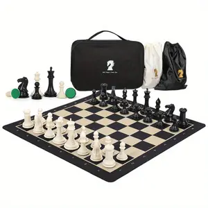 Portable Chess Set, Tabletop Chess Board, 1 Box Chess Board Game, Double Queens, Checkered Board, Carry Bag, Durable PVC Material, Perfect for Adults and Beginners
