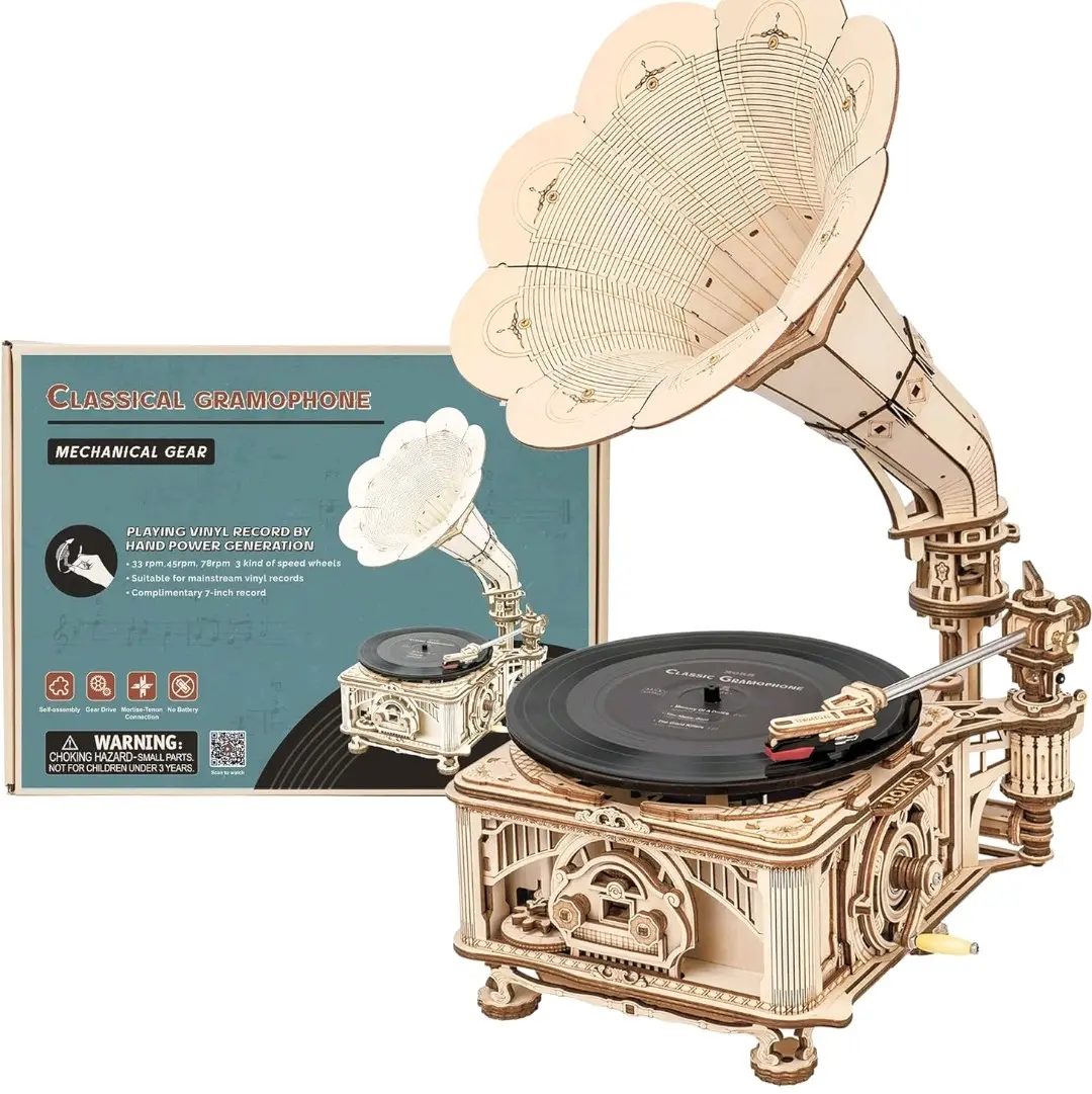 Retro Gramophone Record Adult Wooden - Model Building Kit/ Home Music Decor