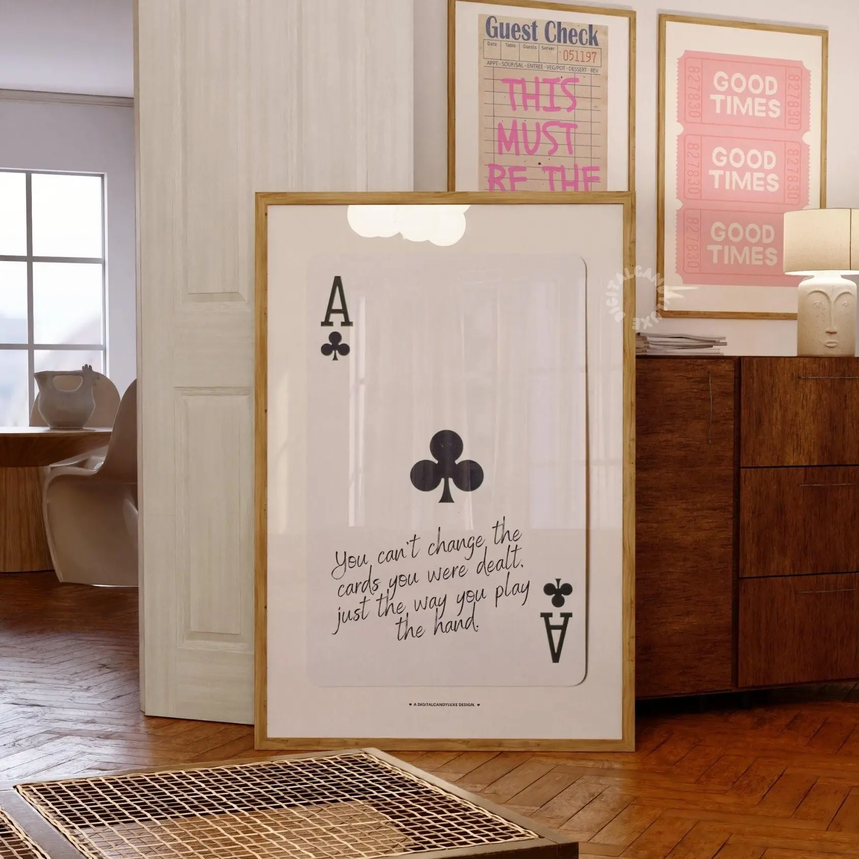 Unframe-Style Black and White Playing Card Print Wall Art Posters - Plaid Preppy Aesthetic Home Decor Items, Waterproof Wall Decor for Room, Bar Cart (With Box)