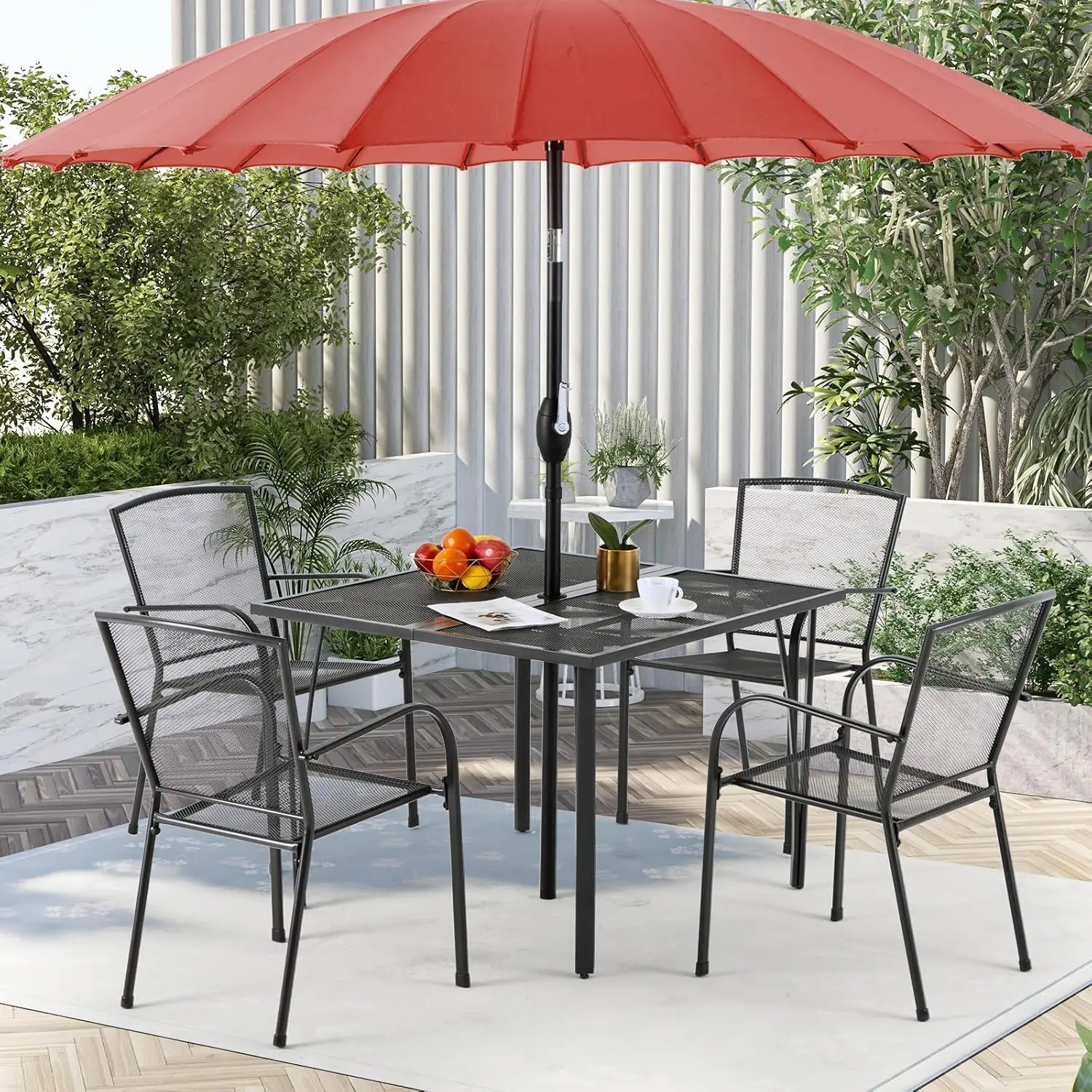 39.4" Square Table Set w/Metal Chairs