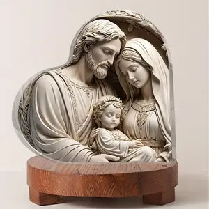 Heart Shaped Acrylic Nativity Scene Ornament, 1 Count Religious Keepsake, Tabletop Decor for Home Living Room Bedroom, Gift for Friend & Family