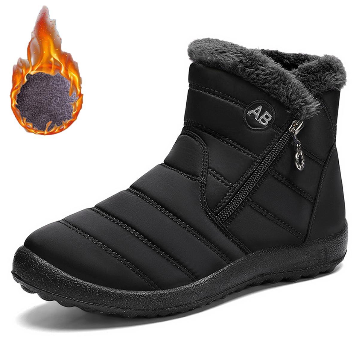 Women's Waterproof Fur-Lined Warm Ankle Snow Boots, Comfortable Rubber Footwear for Winter Outdoor Use, Black